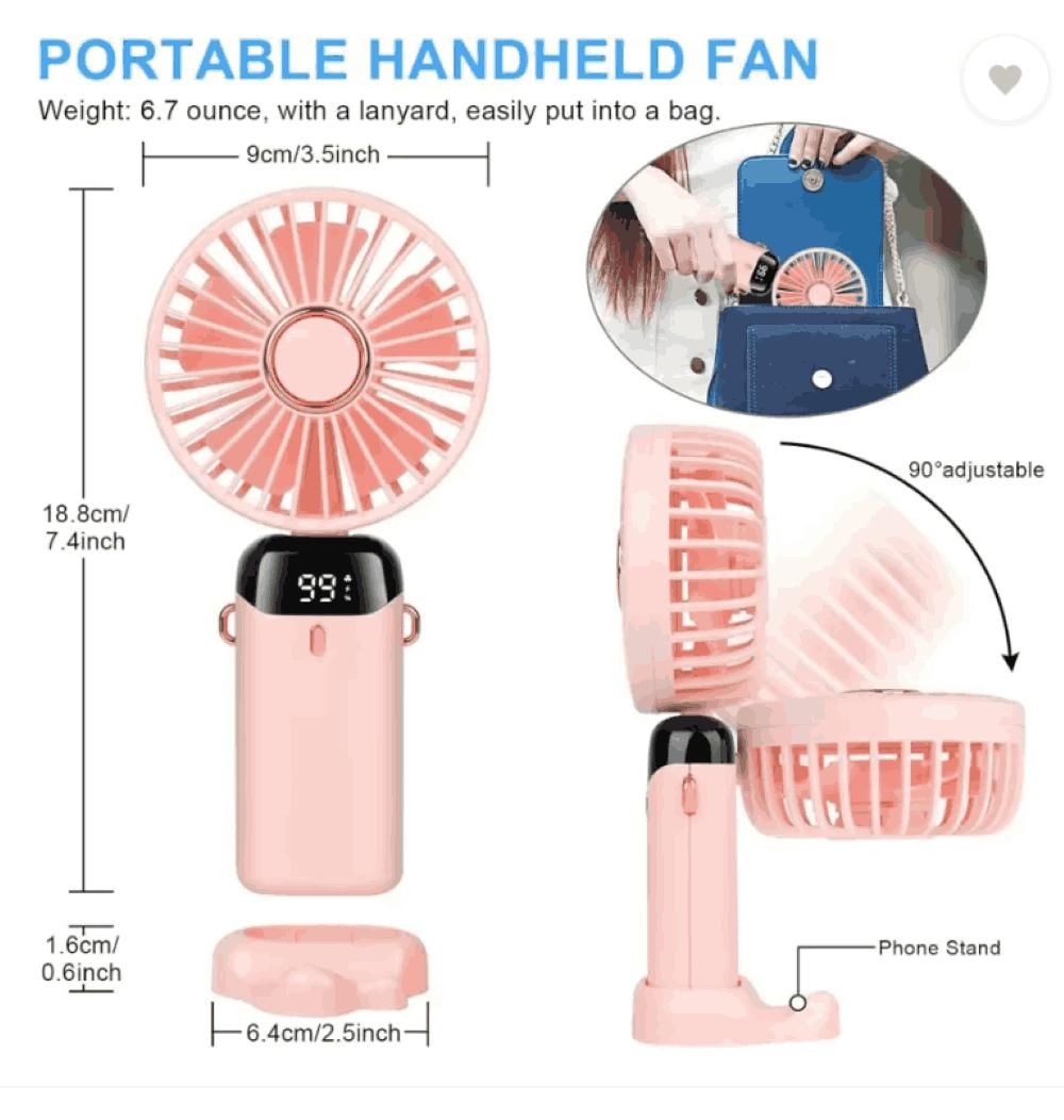 Portable Handheld Fan, Battery Operated Fan with LED Display