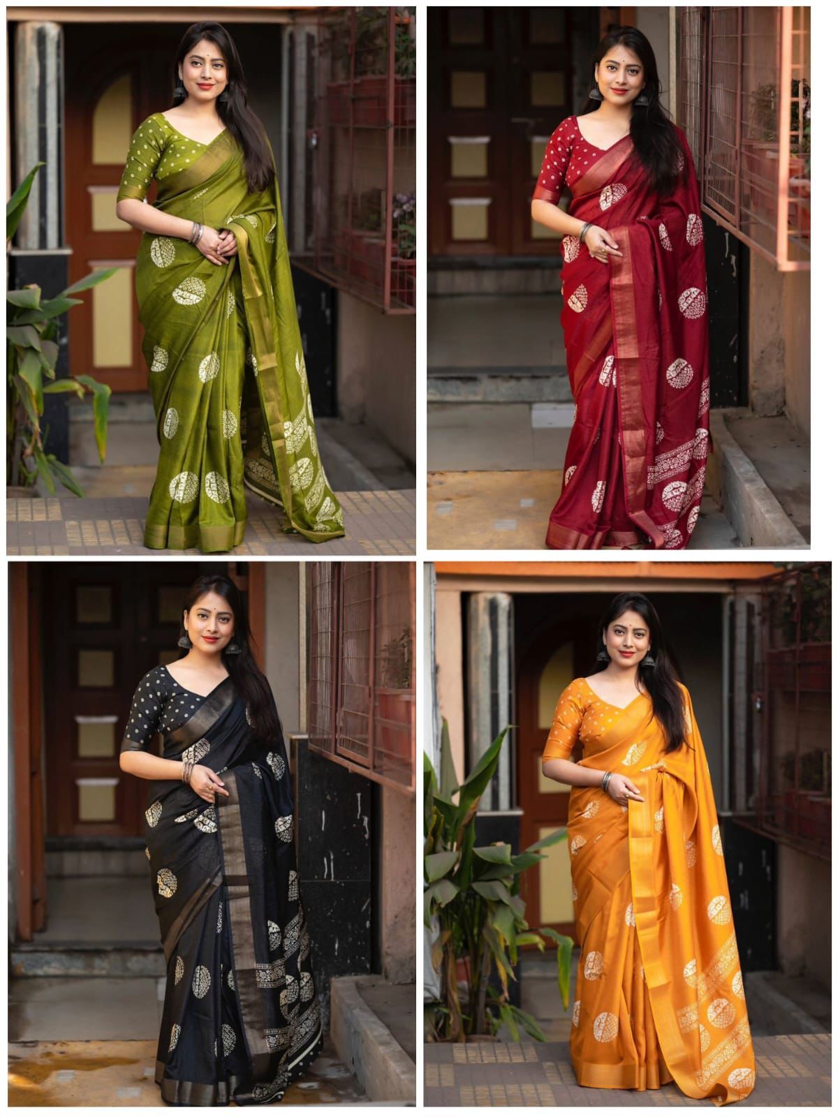 Soft Cotton Crepe Saree Green