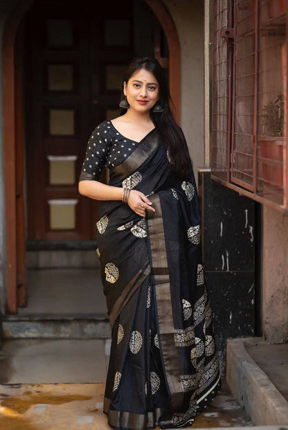 Enchanting Soft Cotton Crepe Saree black