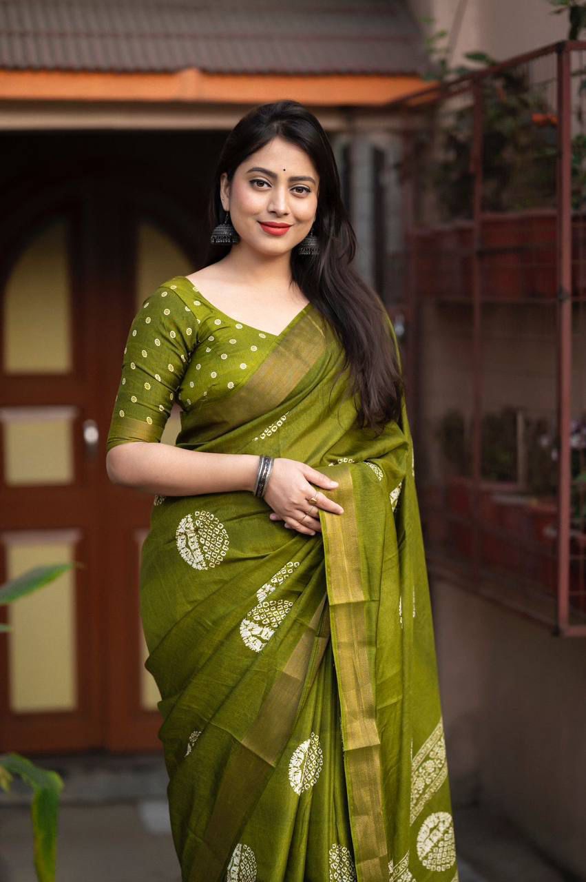 Soft Cotton Crepe Saree Green